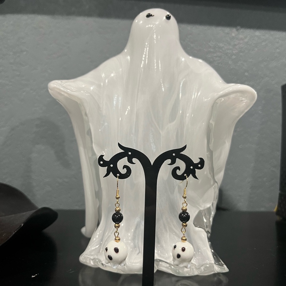 Halloween Earrings. Cute Glass Ghost.